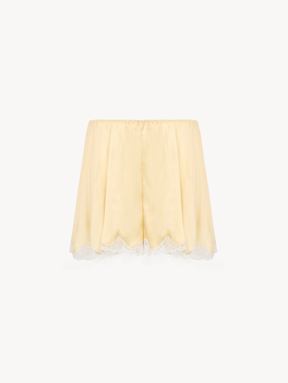 Fluid shorts in washed silk satin & lace