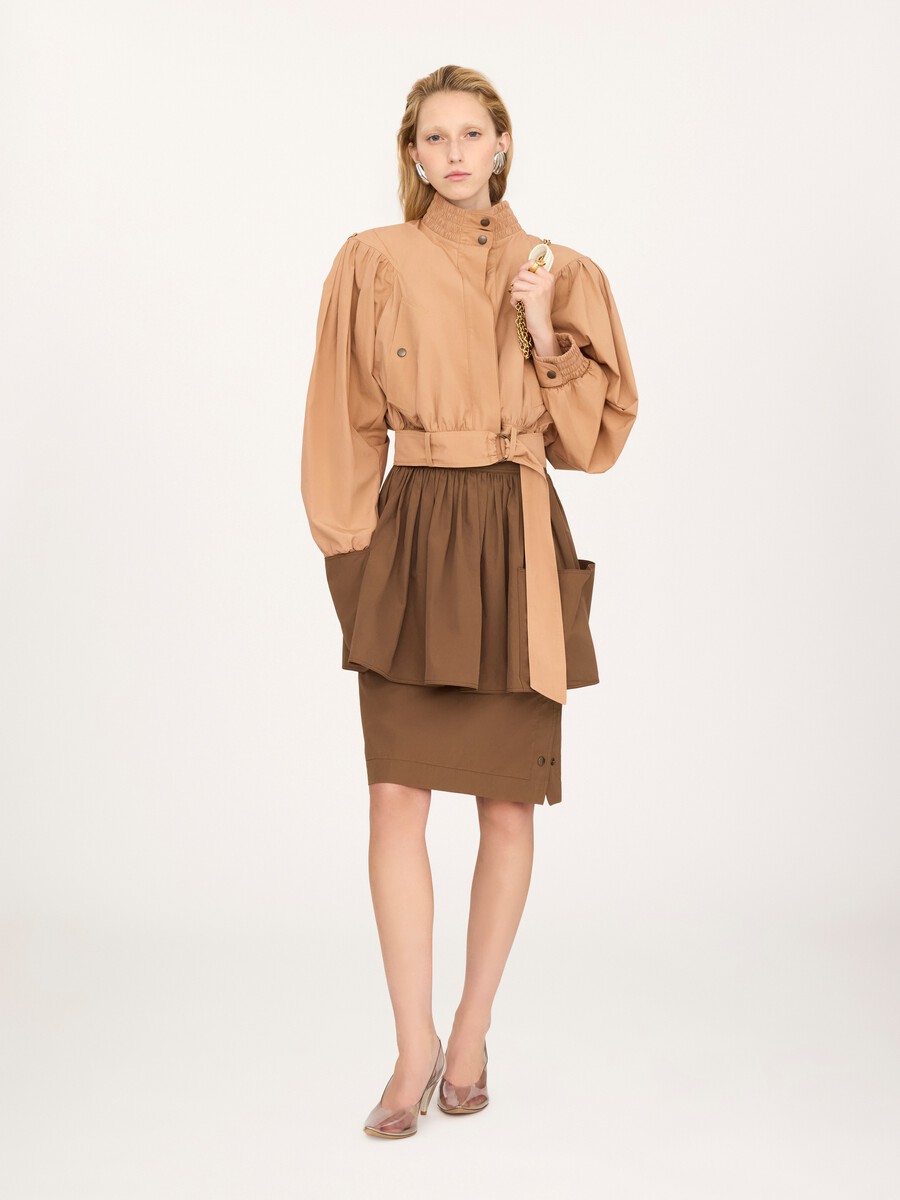 Gathered cropped jacket in cotton poplin - 1