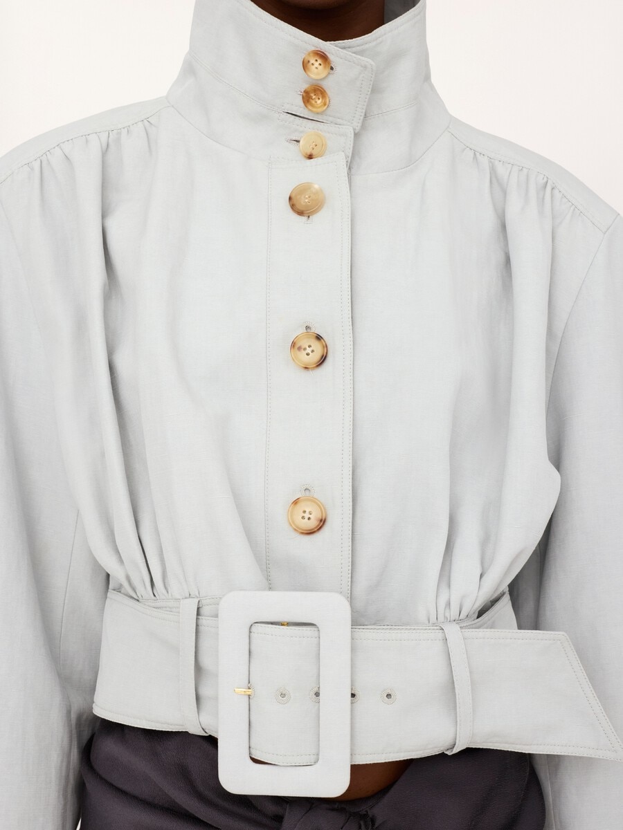 Chaqueta cropped con pa&ntilde;uelo de mezcla de lino y algod&oacute;n - 4