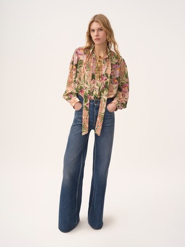 Maxi gathered lavalli&egrave;re blouse in cr&ecirc;pe de chine - 3