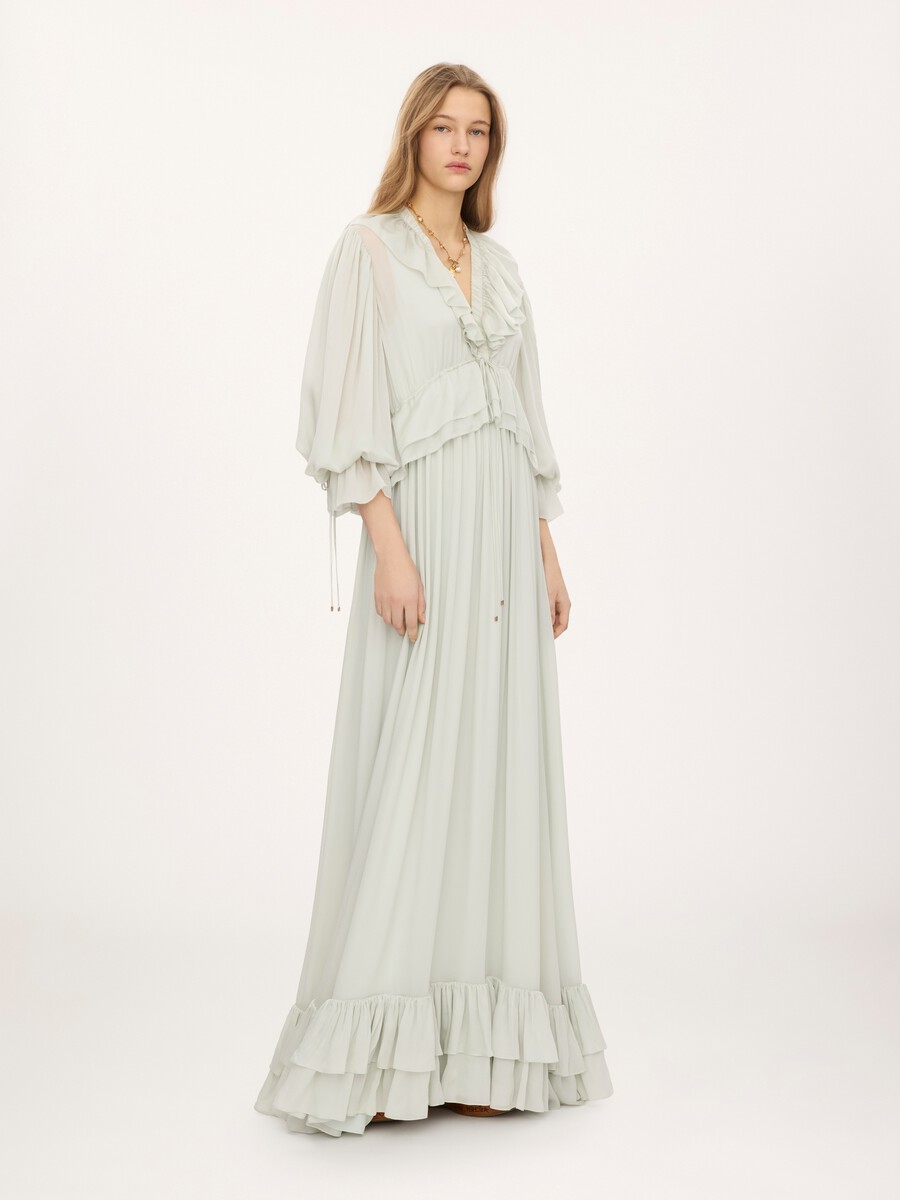 Gathered long dress in silk charmeuse - 3