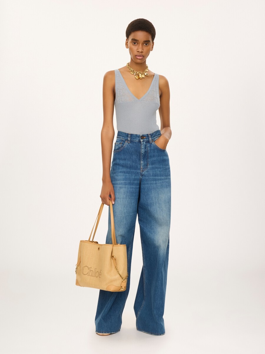 Chlo&eacute; Clover double carry bag in raffia-effect fibers - 8
