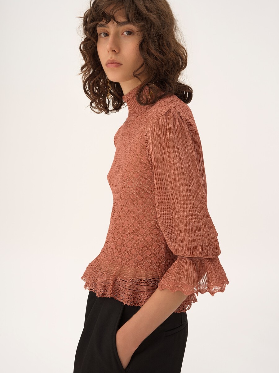 Ruffled puff-sleeve sweater in a lurex knit - 5