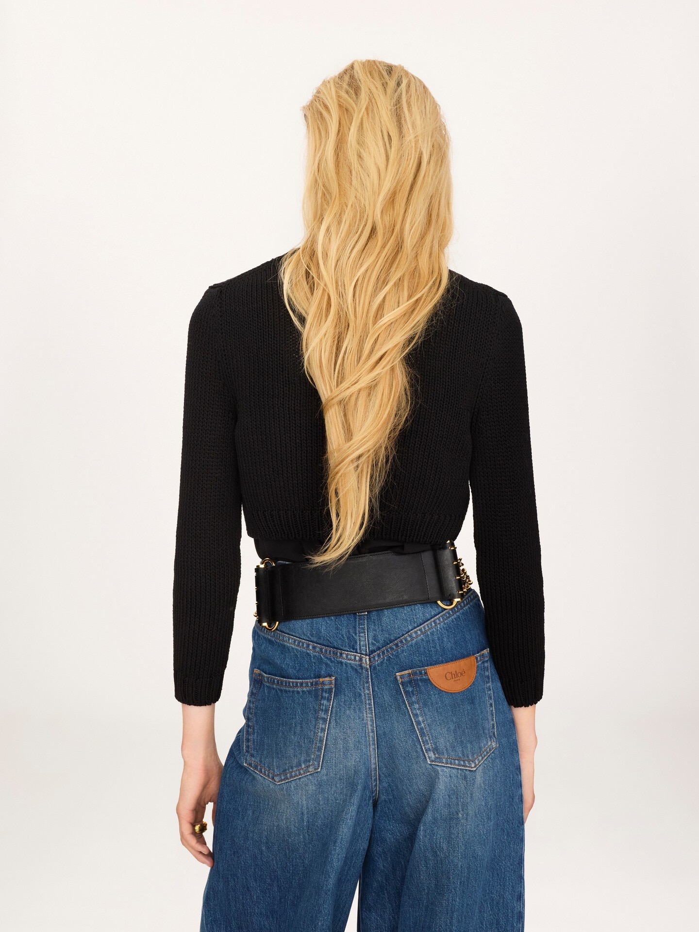 Cardigan court ajust&eacute; en maille de coton &agrave; logo - 4.0
