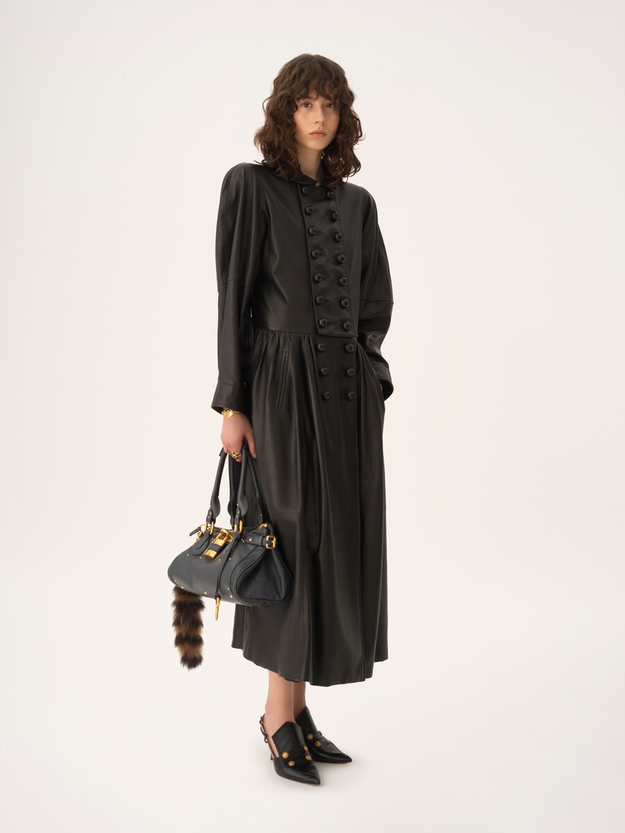 Oversized long riding coat in leather - 3