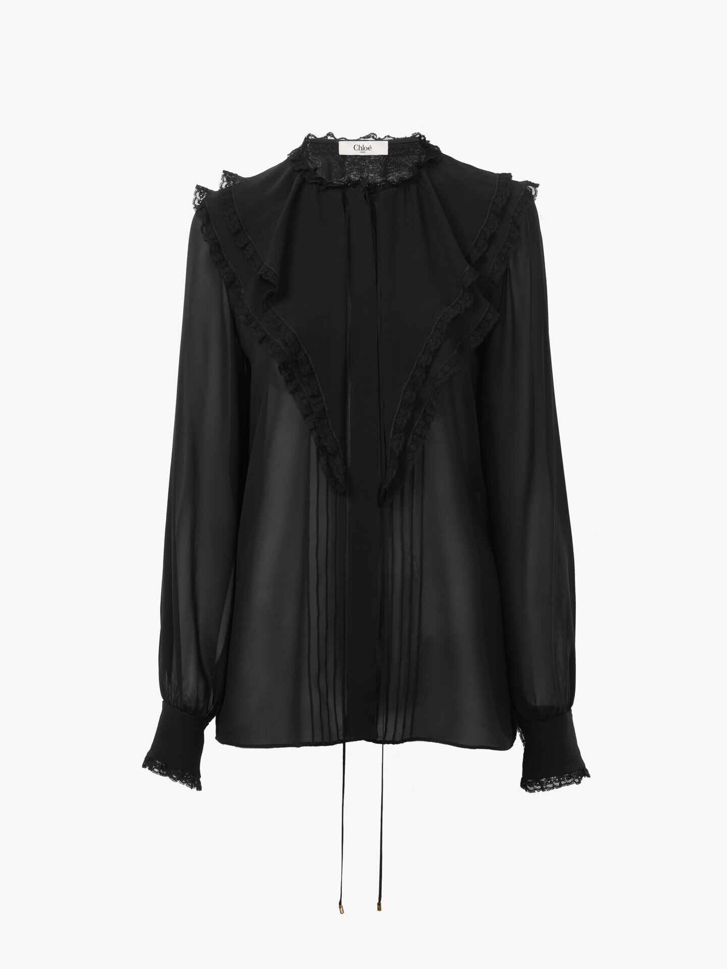 Ruffled blouse in silk georgette - 1.0