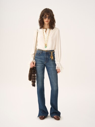 Fluid blouse in cr&ecirc;pe de chine & lace - 3
