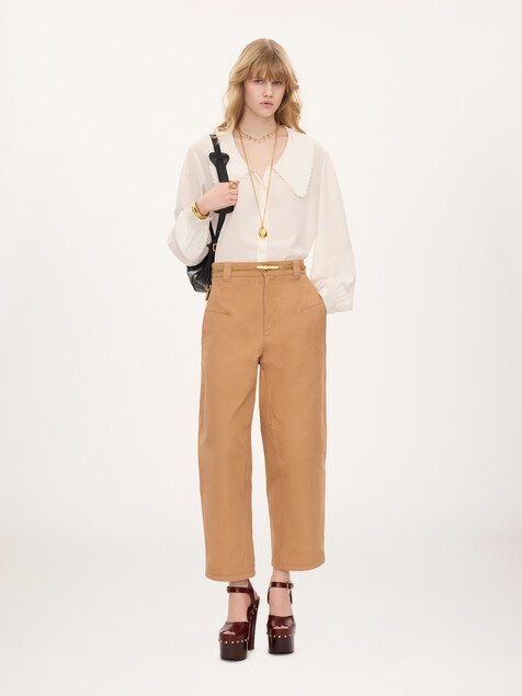 Puff-sleeve blouse in cr&ecirc;pe de chine