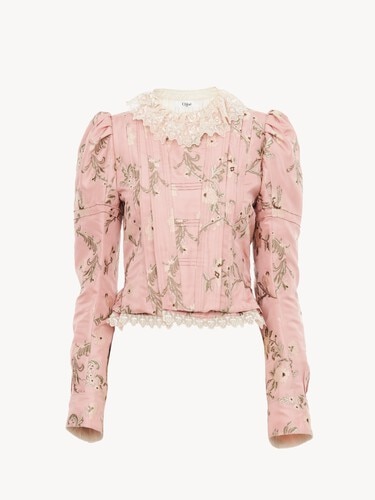 Fitted jacket in taffeta jacquard & lace - 1