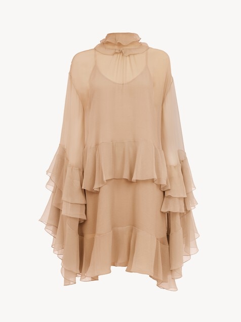 Mini ruffled dress in silk mousseline