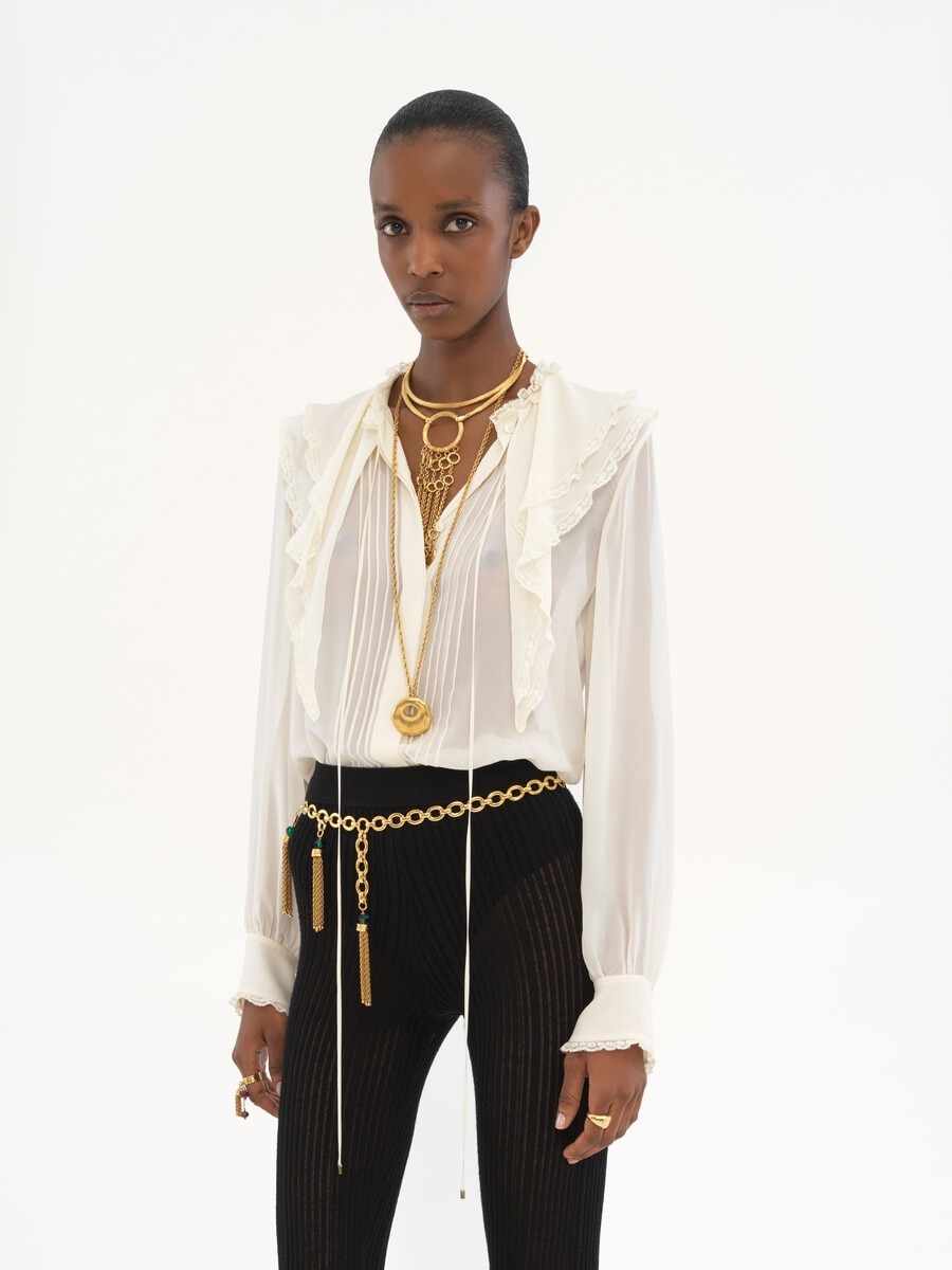 Ruffled blouse in silk georgette - 4