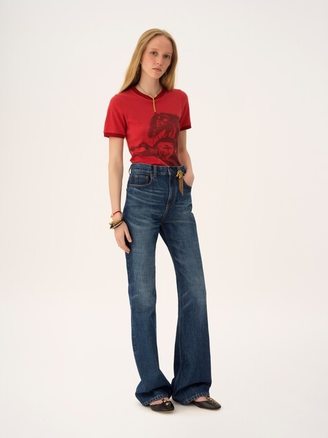 High-rise straight jeans in denim