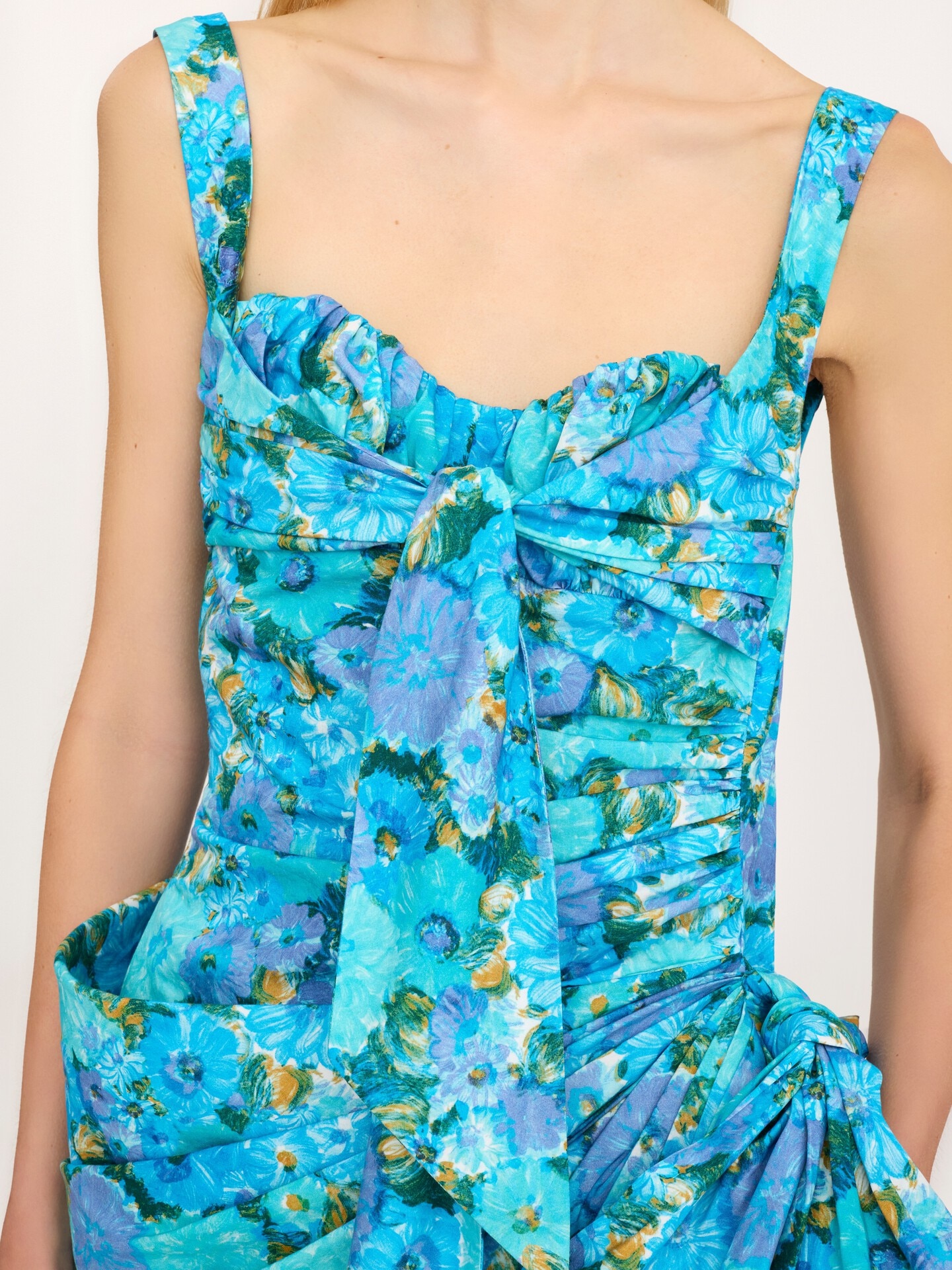 Wrapped bustier midi dress in cotton poplin - 3.0