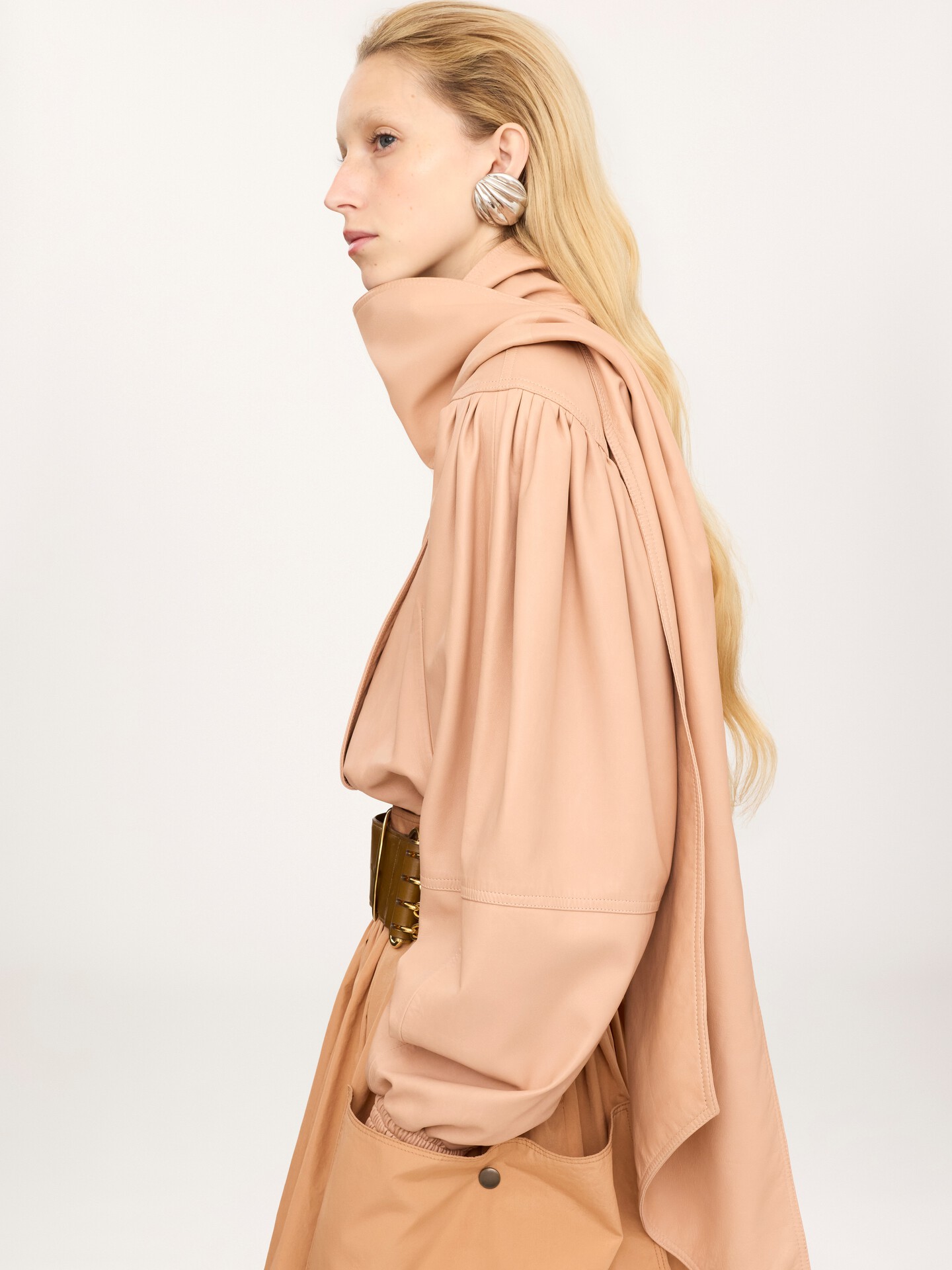 Cropped scarf jacket in leather - 5.0