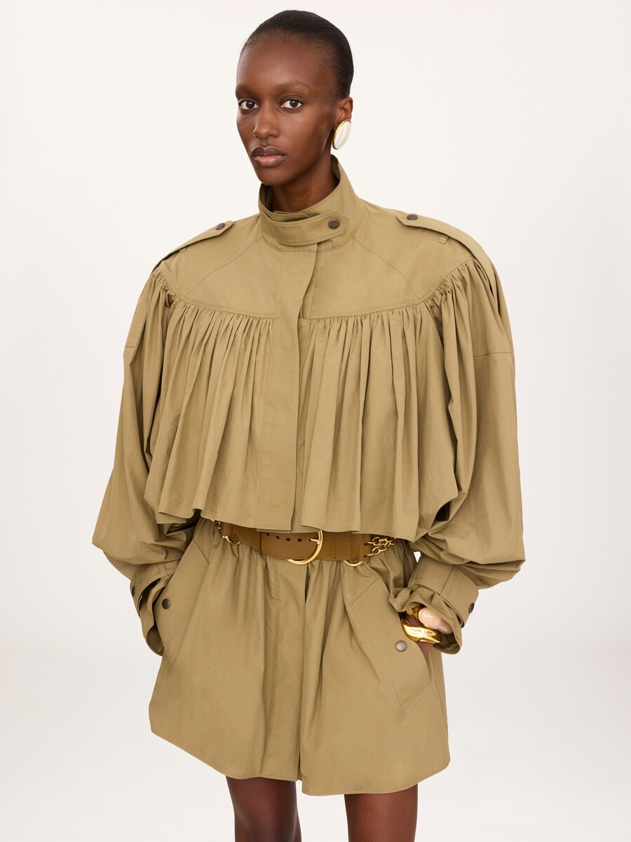 High-neck short trench coat in cotton poplin - 4