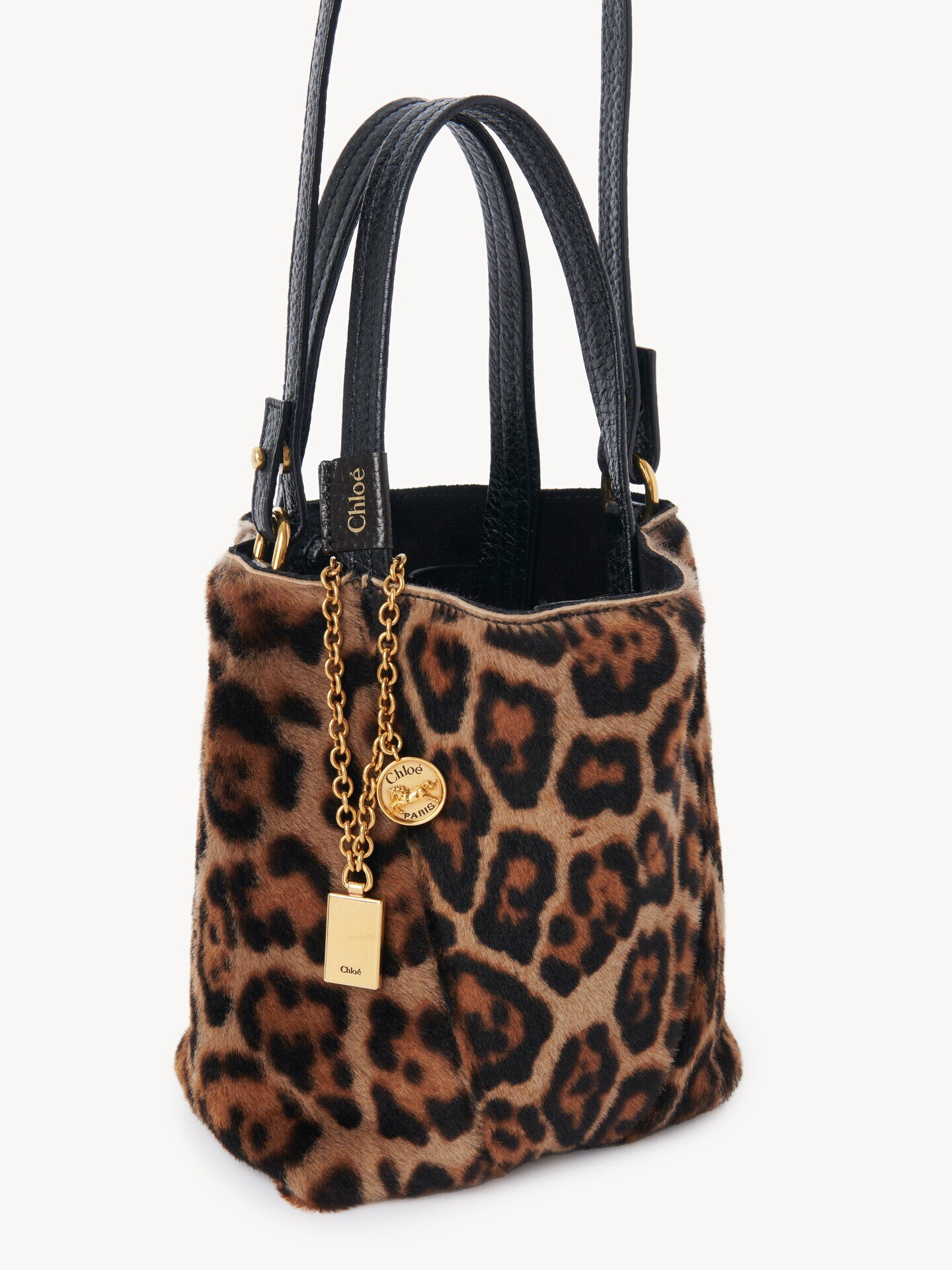 Small Chlo&eacute; Spin tote bag in leopard-print shearling - 5.0