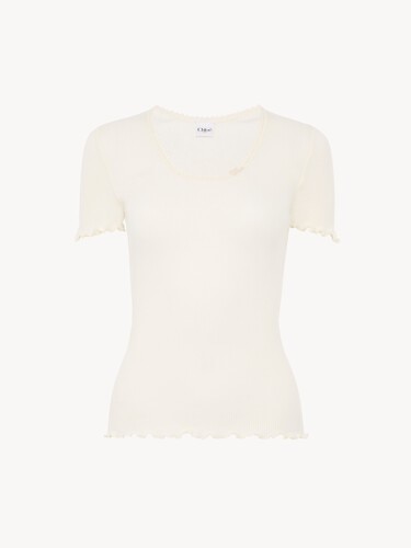 Scoop-neck fitted T-shirt in cotton & silk jersey - 2