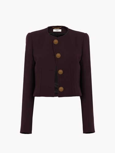 Collarless cropped jacket in wool cr&ecirc;pe - 2