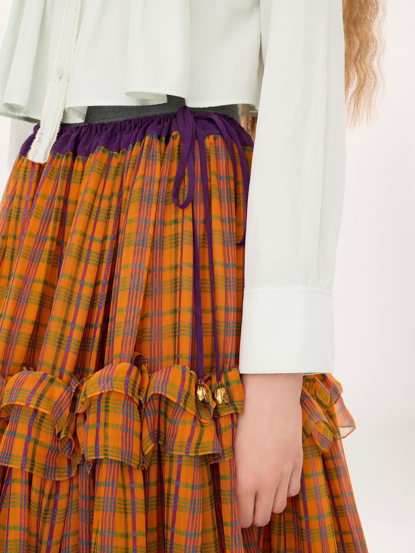 Ruffled long skirt in check silk mousseline - 5.0