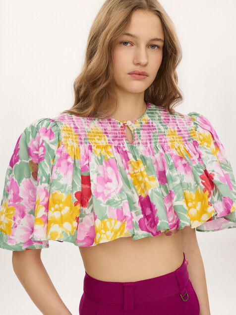 Gathered cropped top in cotton poplin