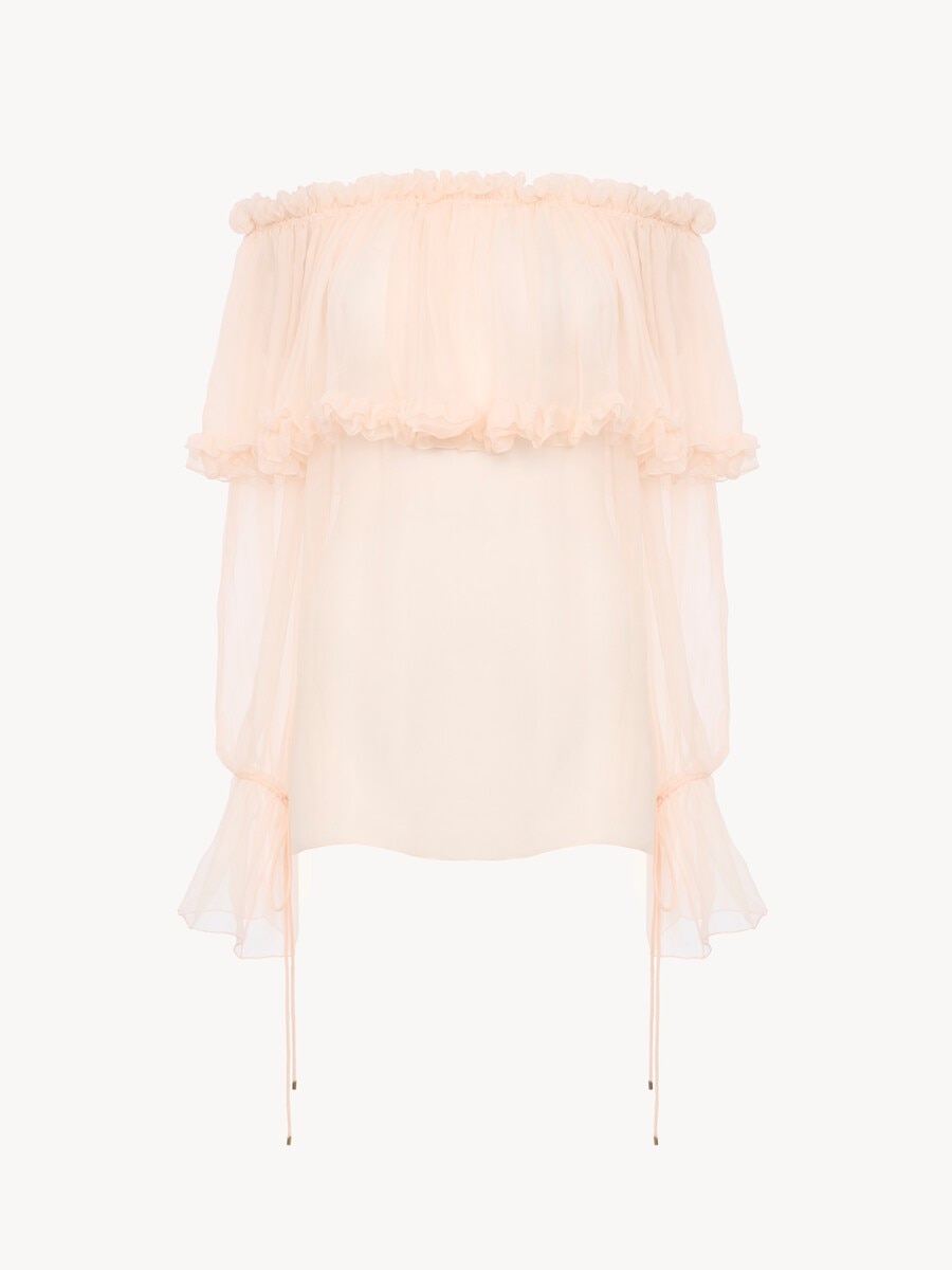Off-the-shoulder puff-sleeve top in silk mousseline - 1