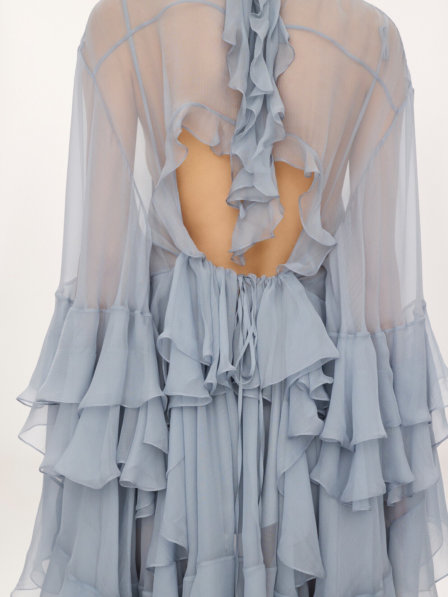 Ruffled mini dress in silk mousseline - 5.0