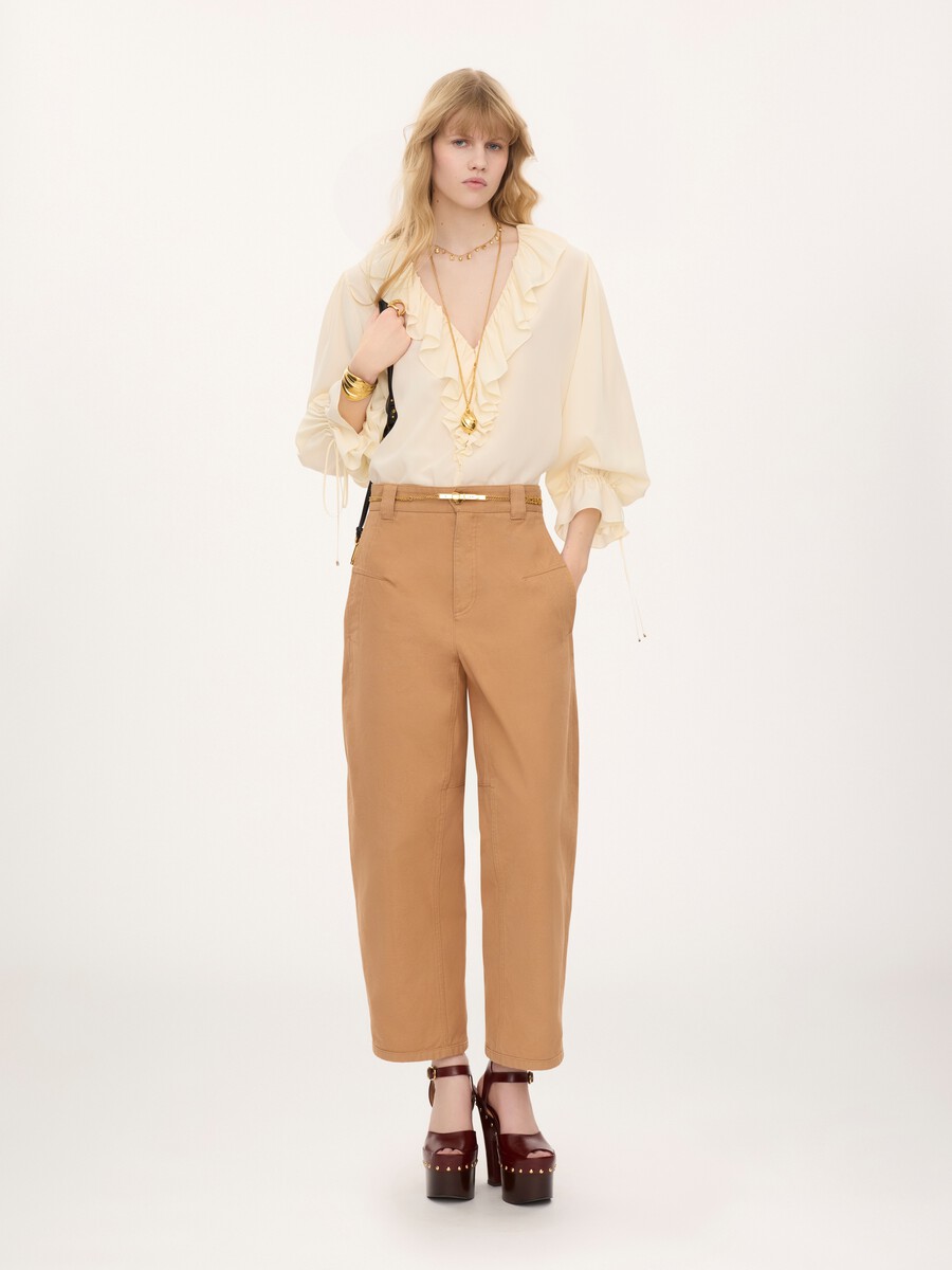 V-neck ruffle top in cr&ecirc;pe de chine - 3
