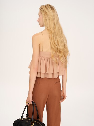 Sleeveless ruffle top in silk georgette - 5