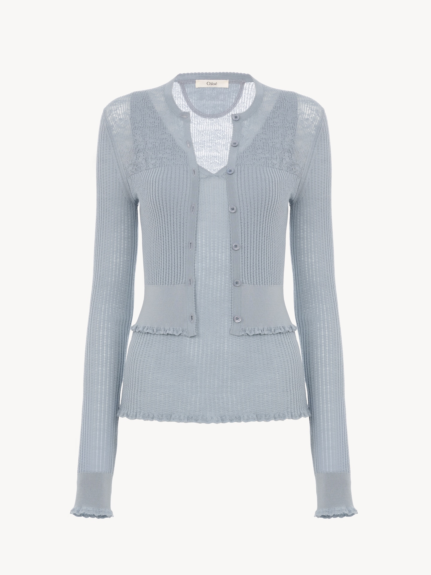 Cropped fitted sweater in a wool knit & lace - 1