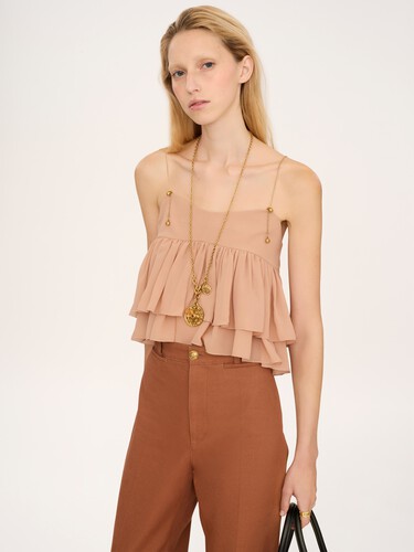 Sleeveless ruffle top in silk georgette - 4