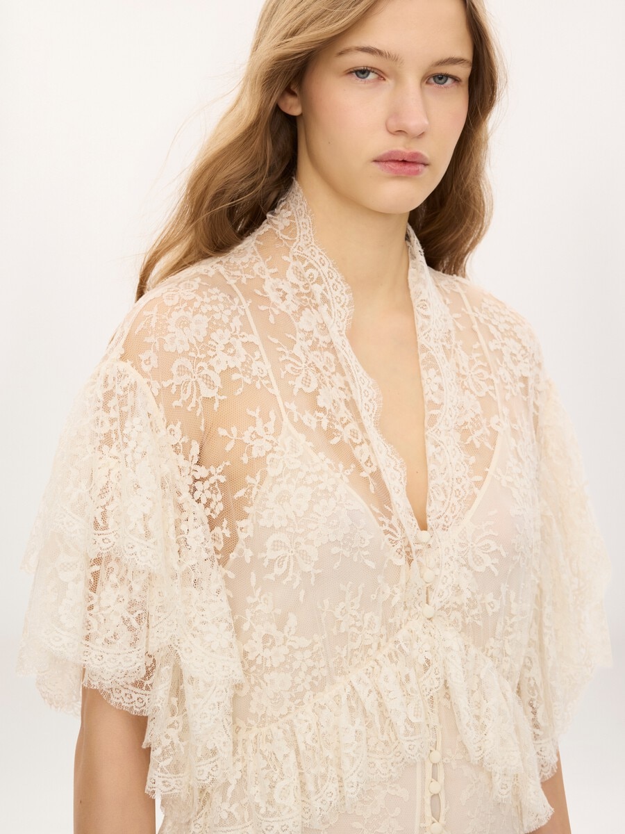 Robe longue &agrave; volants en dentelle - 3