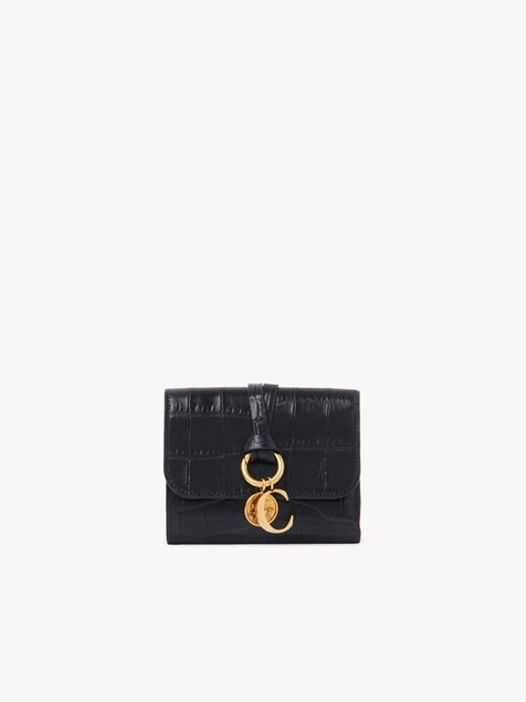 Small Alphabet tri-fold in croco-effect leather