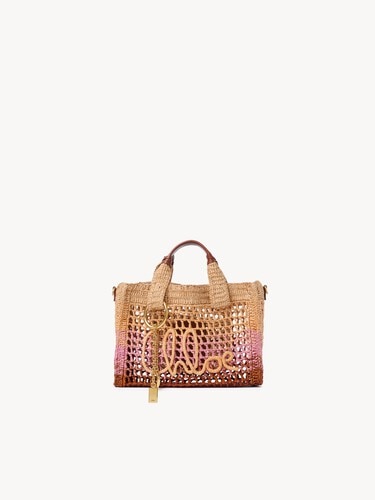 Small Summer Banana east-west tote bag with strap in raffia - 2
