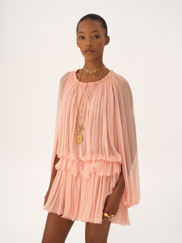 Mini cape dress in silk mousseline - 6