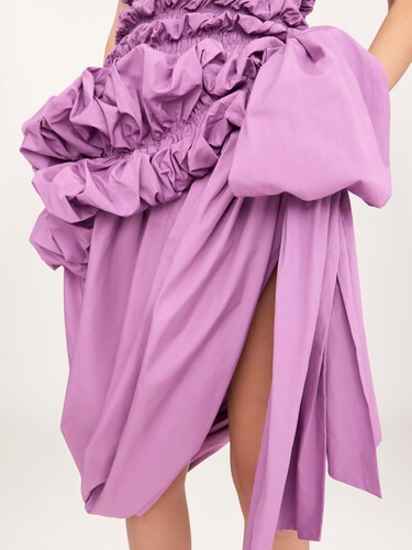 Ruched bustier midi dress in cotton poplin - 7