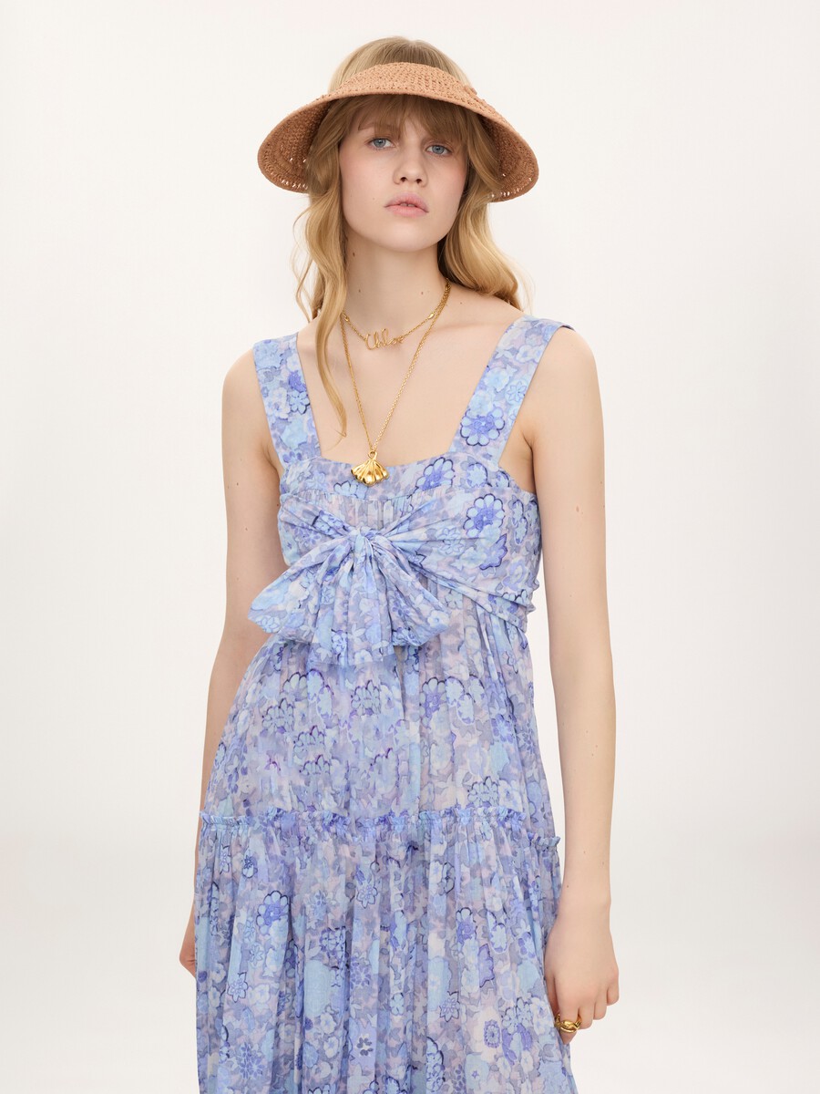 Tiered long dress in cotton voile - 4