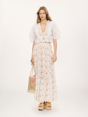 Gathered long skirt in silk charmeuse - 3