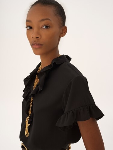 Short-sleeve ruffle top in cr&ecirc;pe de chine - 6