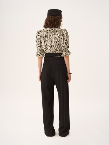 Puff-sleeve ruffle top in cr&ecirc;pe de chine - 7