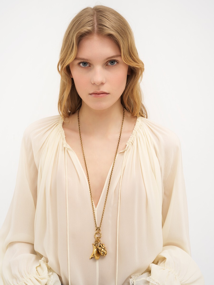 Gathered V-neck top in silk georgette - 5