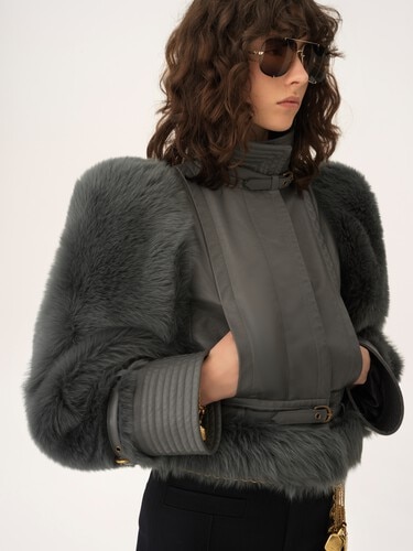 High-neck hybrid jacket in leather - 8