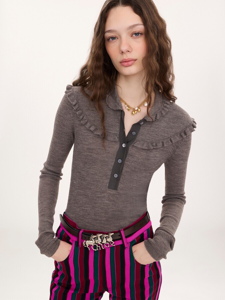 Fitted Henley shirt in a superfine wool knit - 3