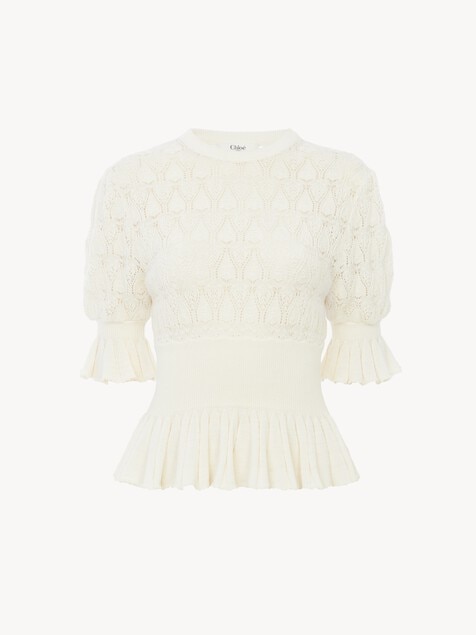 Short-sleeve ruffled sweater in a wool-mix knit