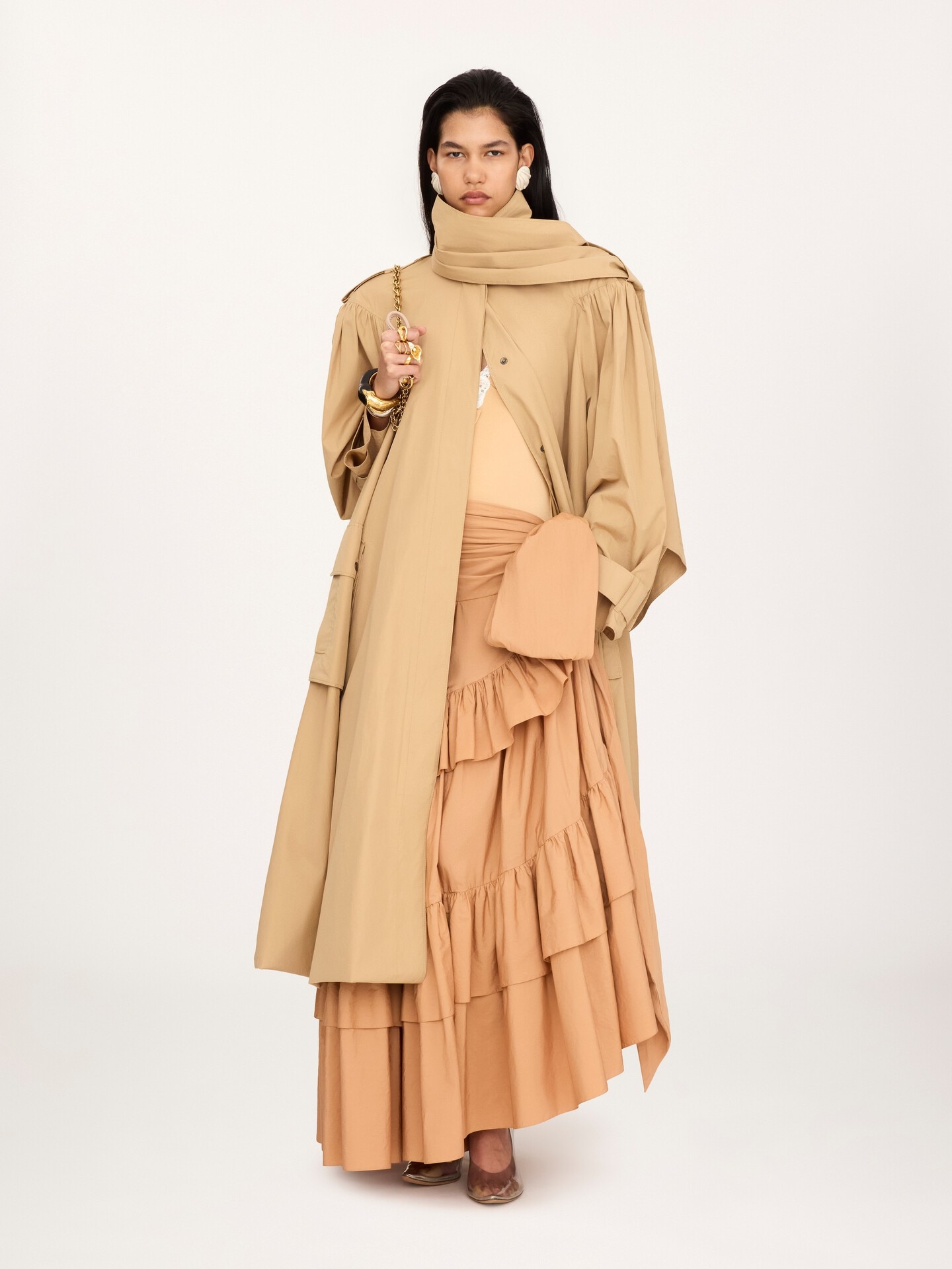 Trench col montant foulard en popeline de coton - 1.0