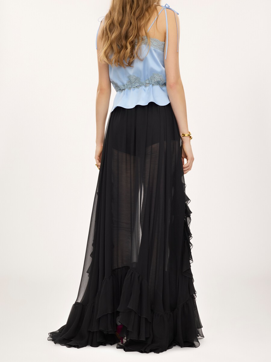 Ruffled long skirt in silk mousseline - 7