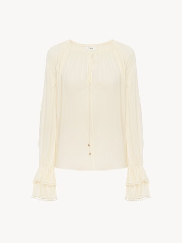 Top fruncido con cuello en&nbsp;V de georgette de seda - 2