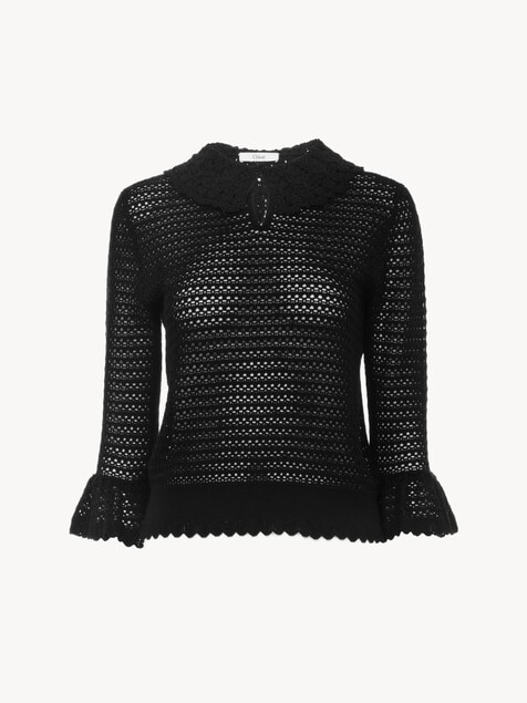 Elbow-sleeve collar sweater in a wool knit