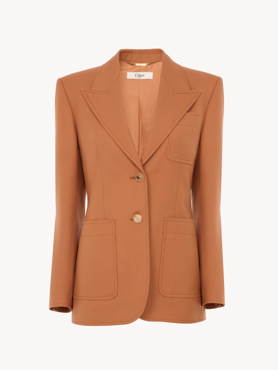 Single-breasted tailored jacket in wool gabardine
