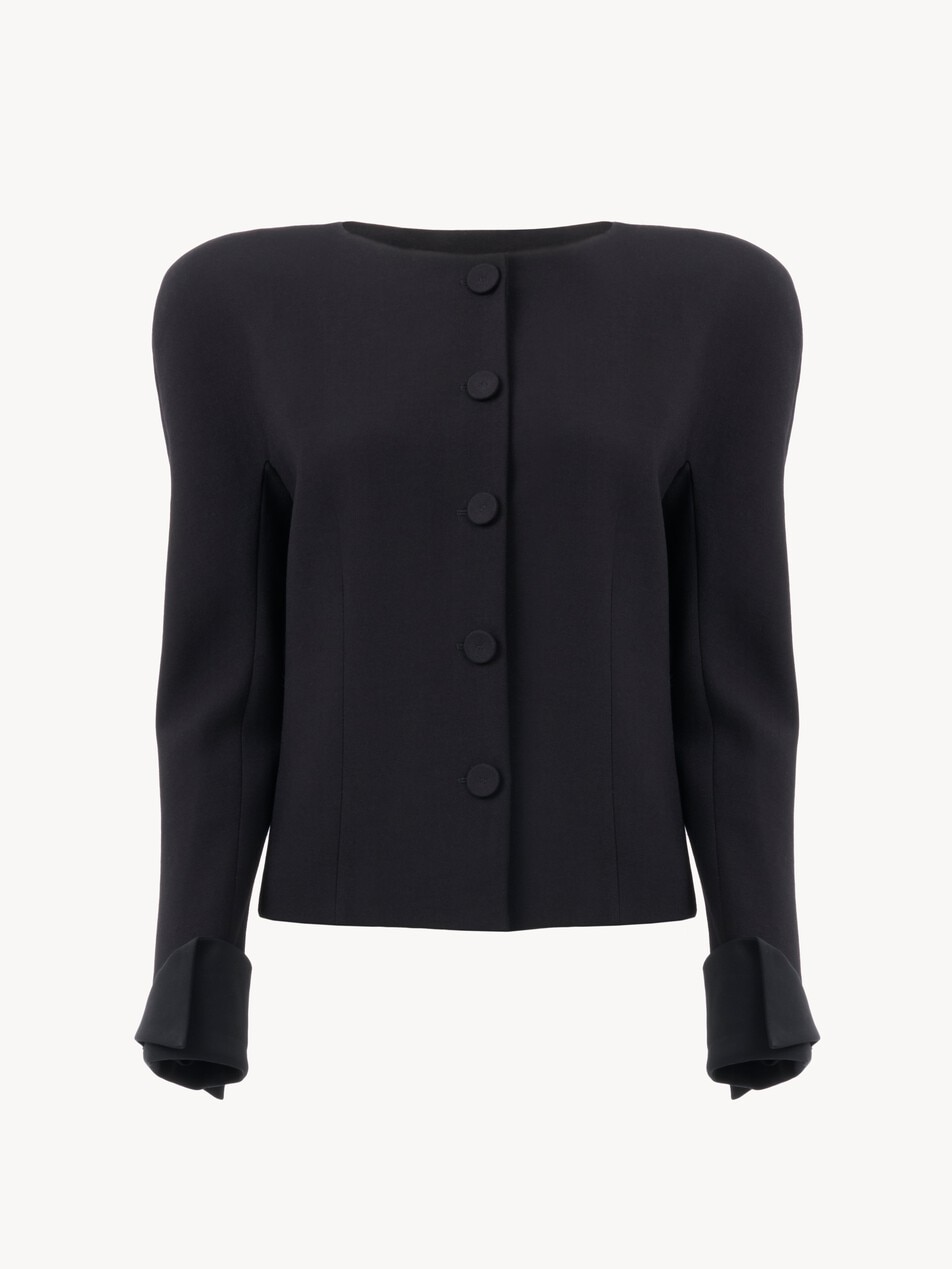 Collarless fitted jacket in wool cr&ecirc;pe - Packshot
