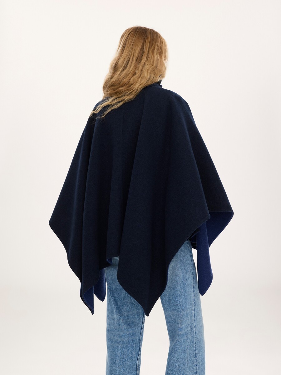 Manteau cape court col montant en laine lav&eacute;e double face - 5